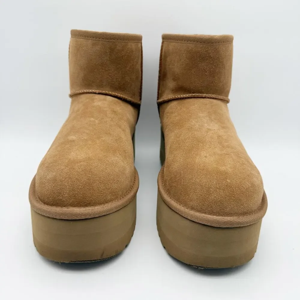 UGG Womens Classic Mini Platform Bootie US 9 EU 40 Chestnut Suede EUC